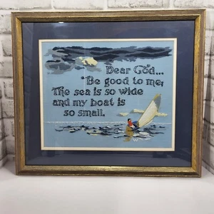 Vintage Handmade Crewel Stitch Nautical Sailing Boat Frame and Matted 18x20" - Picture 1 of 10