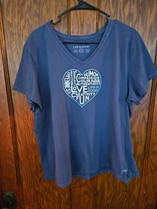 Life Is Good Shirt Womens XXL Blue Crusher V Neck Short Sleeve Heart Tee - Picture 1 of 6