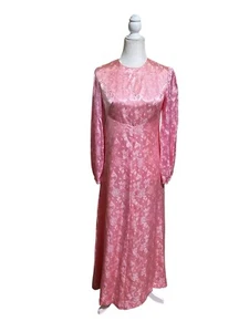 Vintage 50s 60s Dress Korea Traditional Size L Floral Oriental Pink Formal Gown - Picture 1 of 10