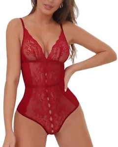 Kolagri Lingerie for Women Sexy Lace Bodysuit XXL Red - Picture 1 of 7