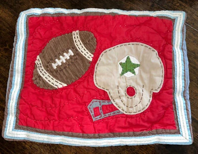 Pottery Barn Kids Pillow Sham Case Football Helmet Quilt Corduroy  Red 12x16” - Image 1 of 4