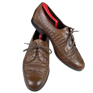 VTG Florsheim Designer Collection Longwing Woven Mens 10.5D Brown Leather Shoes - Picture 1 of 14