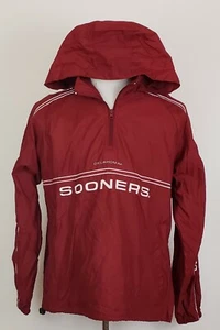 Oklahoma Sooners Windbreaker Red Oak Size M Pullover Jacket Hood NCAA Mens - Picture 1 of 10