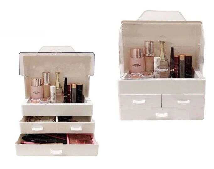 x Espositore Organizer Porta Trucchi Box Portagioie Cosmetici 3 Cassetti cir - Immagine 1 di 1