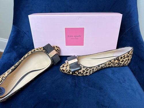 Piatti in pelle peli di vitello stampa leopardata Kate Spade Norah con fiocco taglia 6 5