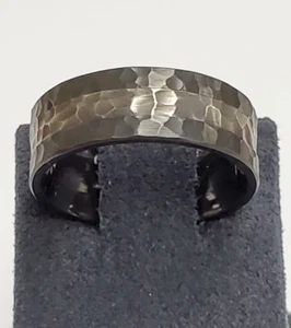 Men's Lashbrook #Z8F13/SS Hammered Zirconium Band With Sterling Silver Inlay - Picture 1 of 5
