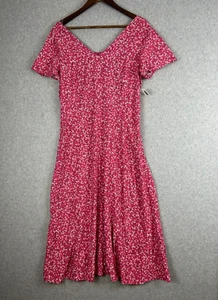 Old Navy Midi Dress Women's Medium Pink Floral V-Neck Peasant Cottage NWT - Picture 1 of 12