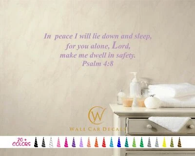 Salmo 4:8 En Paz Acuéstate y Duerme Señor Biblia Pared Cita Vinilo Calcomanía Adhesiva Foto 1 de 4