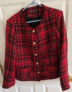 Adrianna Papell red tweed button front jacket women's size L - Picture 1 of 4