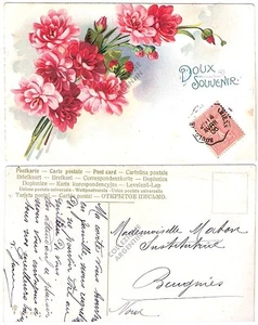 Cartolina postale Post card viaggiata DOUX SOUVENIR originale del 1906 francese - Foto 1 di 1