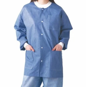 4 Stück blaue Einweg-Laborjacke - Strickmanschette & Kragen, mit Taschen und Knöpfen  - Bild 1 von 1