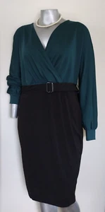 NWT GRACE KARIN KNEE BELTED DRESS Size 3XL V~NECK LONG SLEEVE ZIP Black /Green - Picture 1 of 24