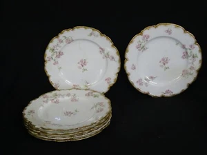 LOT of 6 GDA Chas Field Haviland Limoges Pink Flowers Gold Daub Dinner Plate - Picture 1 of 8
