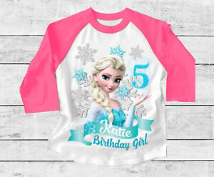 Elsa Anna Frozen Custom Birthday T shirt Raglan Girls size 5 Pink sleeve