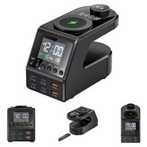 240W Alarm Clock Type-C USB-A Wireless UHB Charging Station for Cell Phone iPad - Picture 1 of 13