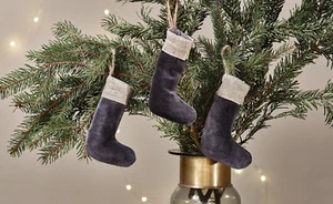 3 Mini Christmas Baubles, Miniature Xmas Stockings, 3 Colours Karru Nkuku - Picture 1 of 16