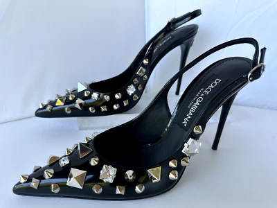 New Dolce & Gabbana Women's Pump Black Shoes Size 38.5 Slingback Patent Leather - Image 1 of 4
