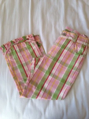New Oilily Girls Plaid Ruffles Jean Style Cotton Pants 110 116 134 140 6 8  9-10 - Image 1 of 4