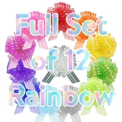 Set of 12 30mm Organza Rainbow Pull Bows - Multicolour Assorted Pack - Image 1 of 2