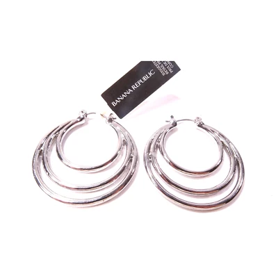  Banana Republic Women's RAVENA AUREUS + ARGENT Tripe Hoop Earrings NWT 58 - Image 1 of 4