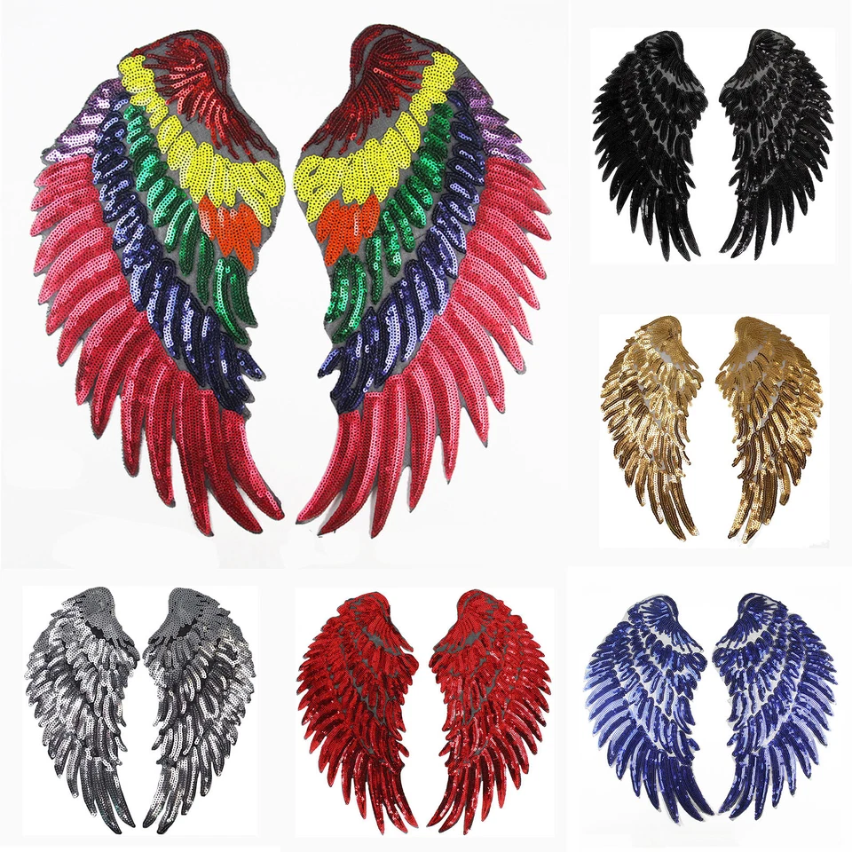 1 Pair of Wings Sequins Patches Angel Wings Iron On Applique for Clothes Jackets - Image 1 of 4