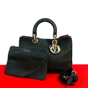 Bolso de hombro Christian Dior Diorissimo Logo Metal cuero negro 64203 - Imagen 1 de 9