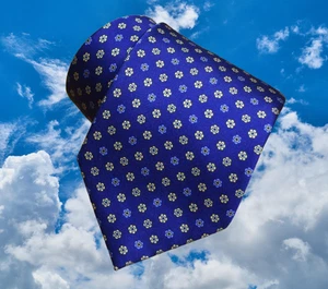 $490 BRIONI Handmade Navy Blue Aqua Floral Geometric Luxury Silk Tie Italy - Picture 1 of 12