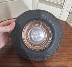 Vintage GoodYear Reifen Gummi und Glas Aschenbecher Original geprägt Gummireifen - Bild 1 von 3