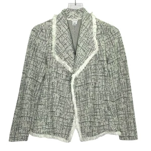 Club Monaco S Black White Textured Tweed Fringe Blazer Cardigan Preppy - Picture 1 of 10