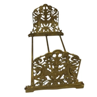 Латунный расширяющийся книжный стеллаж держатель книжный стеллаж конец драконы цветы винтажный - Изображение 1 из 4