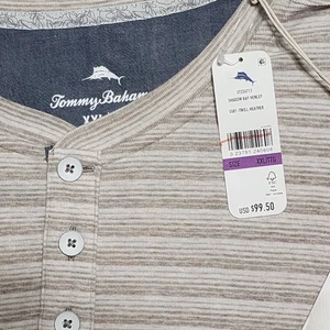 Neu Tommy Bahama Shadow Bay langärmliges Henleyhemd meliert beige Herren 2X neu mit Etikett - Bild 1 von 10