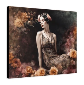 Painting Gatsby Girl Art Deco Print Canvas Wall Art Vintage Woman 1920s Flapper  - Picture 1 of 18