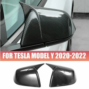 Tapas de cubierta de espejo retrovisor lateral de coche con aspecto de fibra de carbono para Tesla modelo Y 2020-23 - Imagen 1 de 11