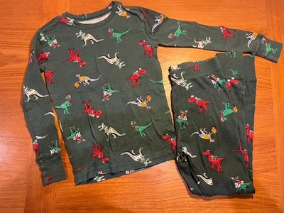 Gap Kids Long Sleeve Pajama Sleep Set Christmas Dinosaurs Green 10 - Image 1 of 2