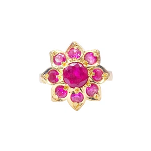 Cocktailring 22 kt Gelbgold Vintage Design Blume 16,3 mm Breite - Bild 1 von 8