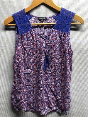 Relativity Tank Blouse Size 2X Blue Lace Tassel Tie Sleeveless - Image 1 of 4