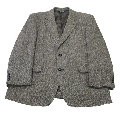 Jos A Bank Harris Tweed Blazer Men's 44R Brown Herringbone Wool Sport Coat - Image 1 of 4