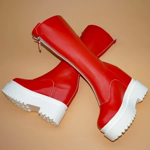 Front Zipper Snow Boots Womens Cow Leather Wedges Chunky Sneakers Platform Pumps - Picture 1 of 13