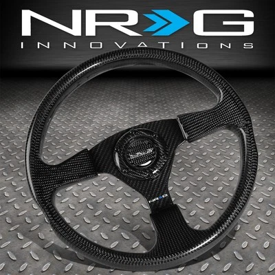 NRG INNOVATIONS 350MM FLAT DISH 6-HOLE CARBON FIBER 3-SPOKE STEERING WHEEL BLACK - Image 1 of 4