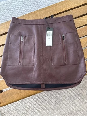 BCBG Maxazria Vegano Cuero Sabrina Falda Granate Talla XXS Bolsillos Cremallera Acentos Nueva Foto 1 de 4