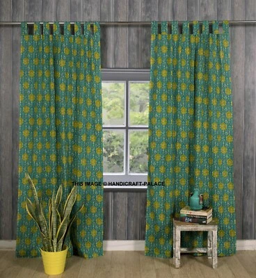 Girasol lengüeta algodón cortina cortina panel puerta ventana verde 85x85 pulgadas indio Foto 1 de 3