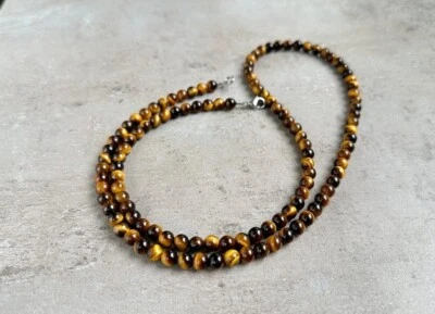 Collares de confianza en sí mismo con cuentas de piedras preciosas redondas suaves ojo de tigre natural 18"" Foto 1 de 4