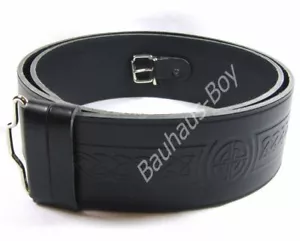 KILT BELT EMBOSSED BLACK LEATHER CELTIC KNOT sizes 30" - 48" by GLENESK UK MADE - Picture 1 of 3