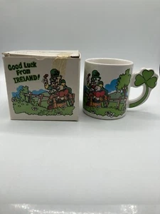 Vintage Irish Coffee Mug Shamrock Handle Good Luck From Ireland Travel Souvenir. - Picture 1 of 11