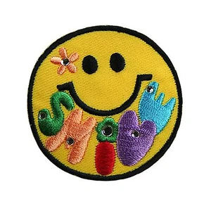 Unotrim Smiley Happy Face Rhinestone Self Adhesive Embroidered Applique Patch - Picture 1 of 1