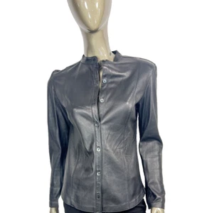 Vintage Express Black Leather Fitted Shirt Women's 5/6 Blouse Small - Picture 1 of 8
