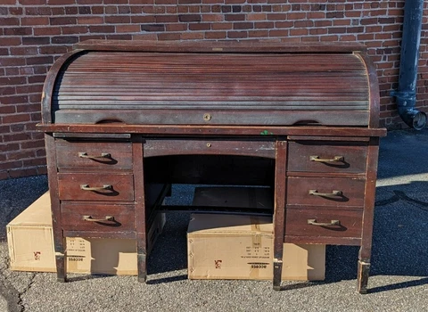 Antique 1900's Mahogany C Curve Roll Top Desk - HORNE DESK & FIXTURE Co. Atlanta Cover
