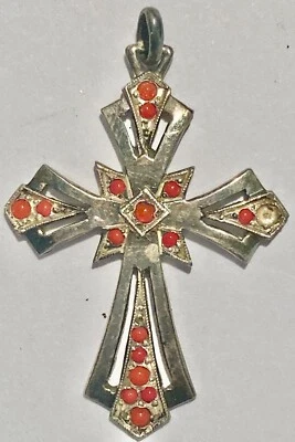 Pendentif croix  ancien monture en argent  poinçonné  - N°7A- jewelry - Photo 1/4