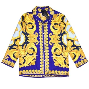 Camicia VERSACE da uomo blu oro barocco nuova con etichette $1675 $ stampa 100% seta XL 6 AUTENTICA - Foto 1 di 11