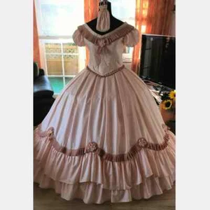 Pink Princess Ball Gown Victorian Civil War Cotton Dress Gown Victorian Gothic - Picture 1 of 5